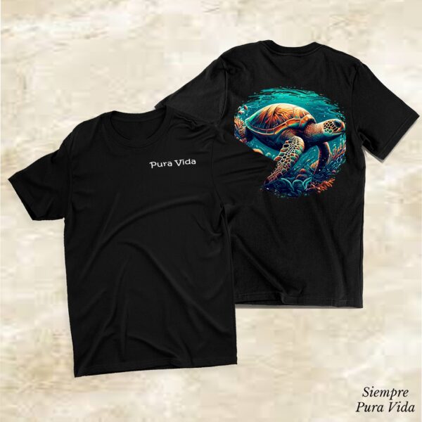 T.Shirt Negra de Hermosa Tortuga Marina
