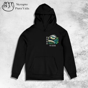 Hoodie Negro de Oso Perezoso y PURA VIDA